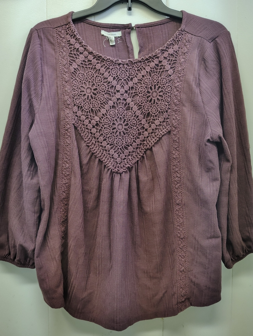 Maurices Mauve Crochet Peasant Top Size L